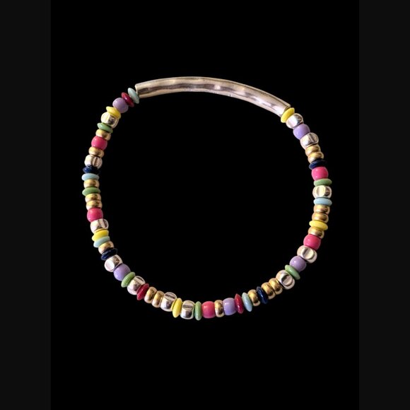 Stella & Dot Joyful OSFM Silver Tone Bar Multi Colored Bead Bracelet Stretch - Picture 9 of 10